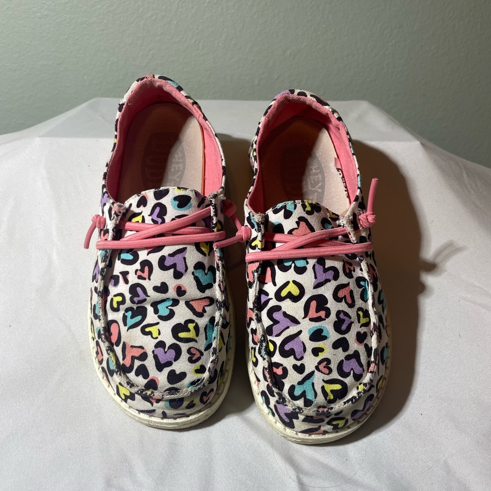 Hey Dude Kids Moccasins with Multicolor Heart Pattern